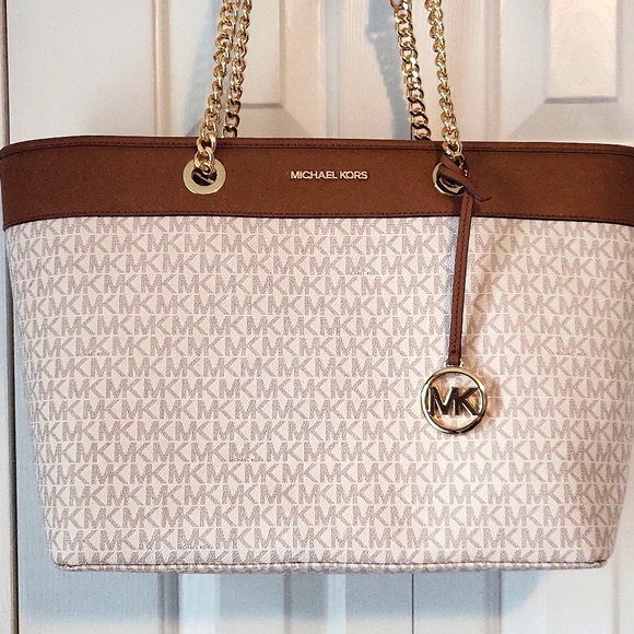 Tan Monogram Michael Kors Large Tote - Picture 2 of 8